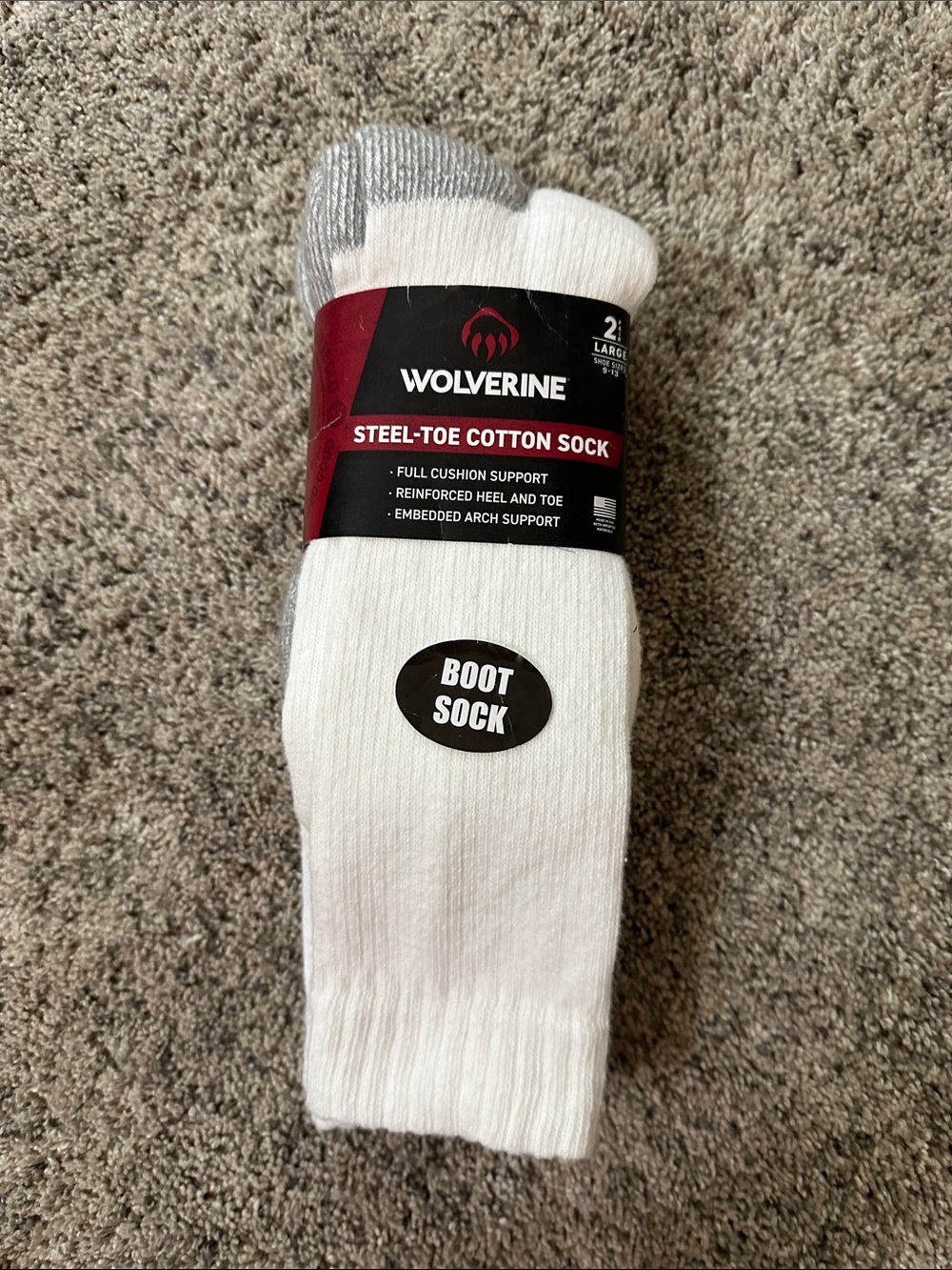 Wolverine White Steel-Toe Cotton Boot Socks with Gray Toe